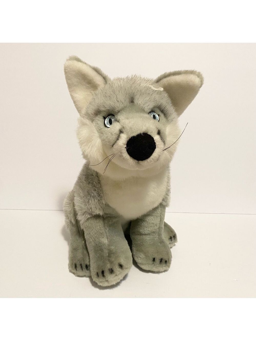Silver Timberwolf Plush Puppy Dog Grey Sitting 14” Realistic Stuffed Animal Toy